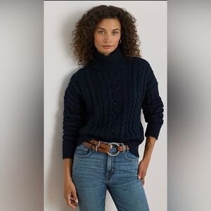 Polo by Ralph Lauren Black Cable Knit 100% Cashmere Sweater Hand Knit Size XL